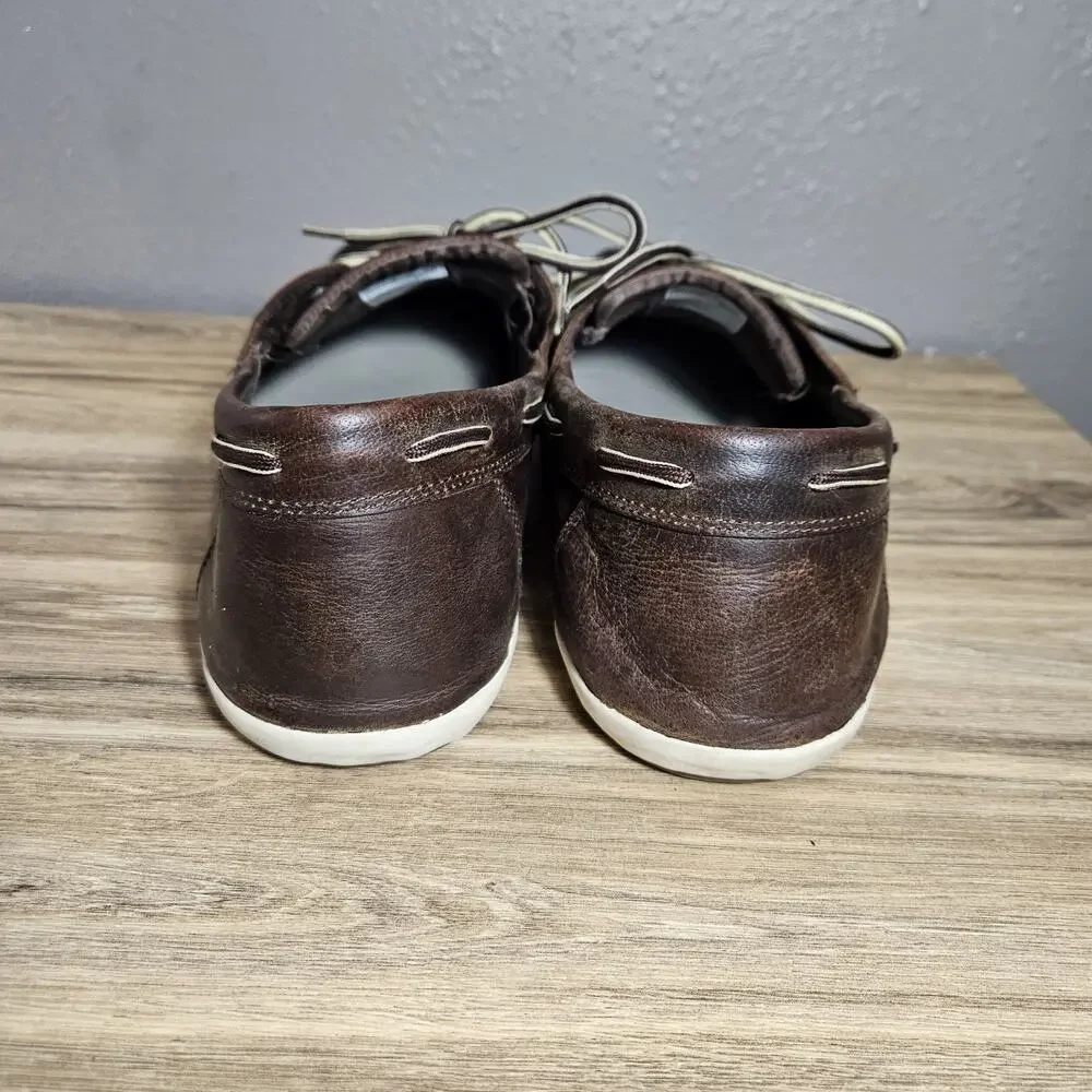 Sanuk Boat Shoes Brown Leather Men's US 14 Coastal Preppy Comfort Normcore